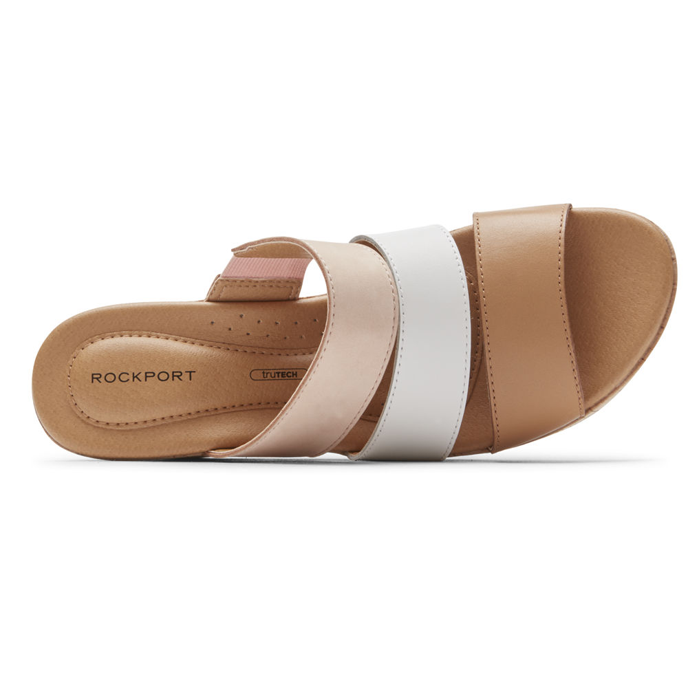 Rockport Singapore Womens Slides - Lyla Banded Pink - UV0592178